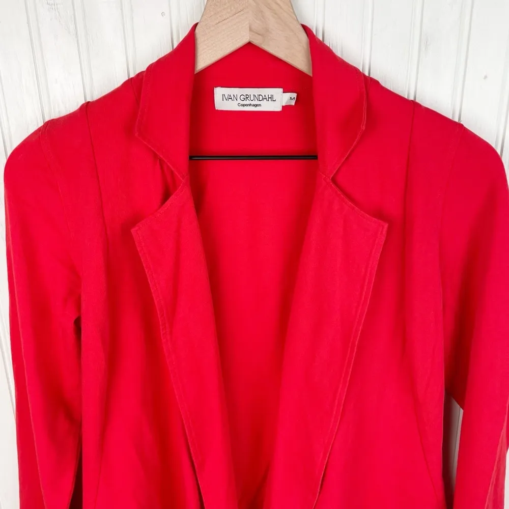 Ivan Grundahl Copenhagen Red Collared Open Front Drape Cardigan Blazer Medium - Image 3