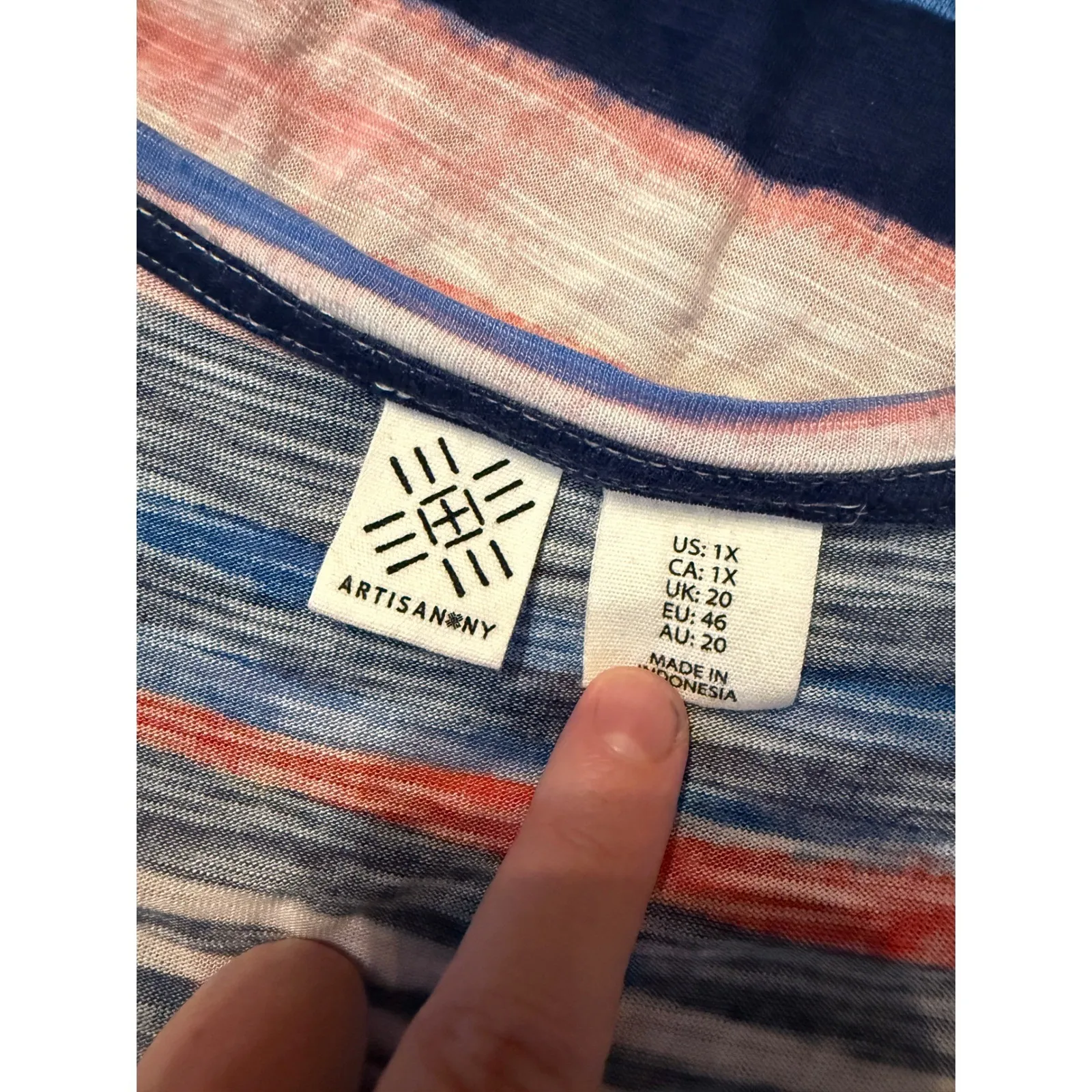 Artisan NY Striped Tunic Top Women's 1X Red Blue Short Sleeve Flowy - Image 5