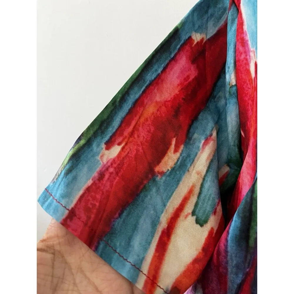 Women’s Watercolor Abstract Floral Lilypad Flower Floral Pull On Tunic Dress 2xl Size XXL - Image 10