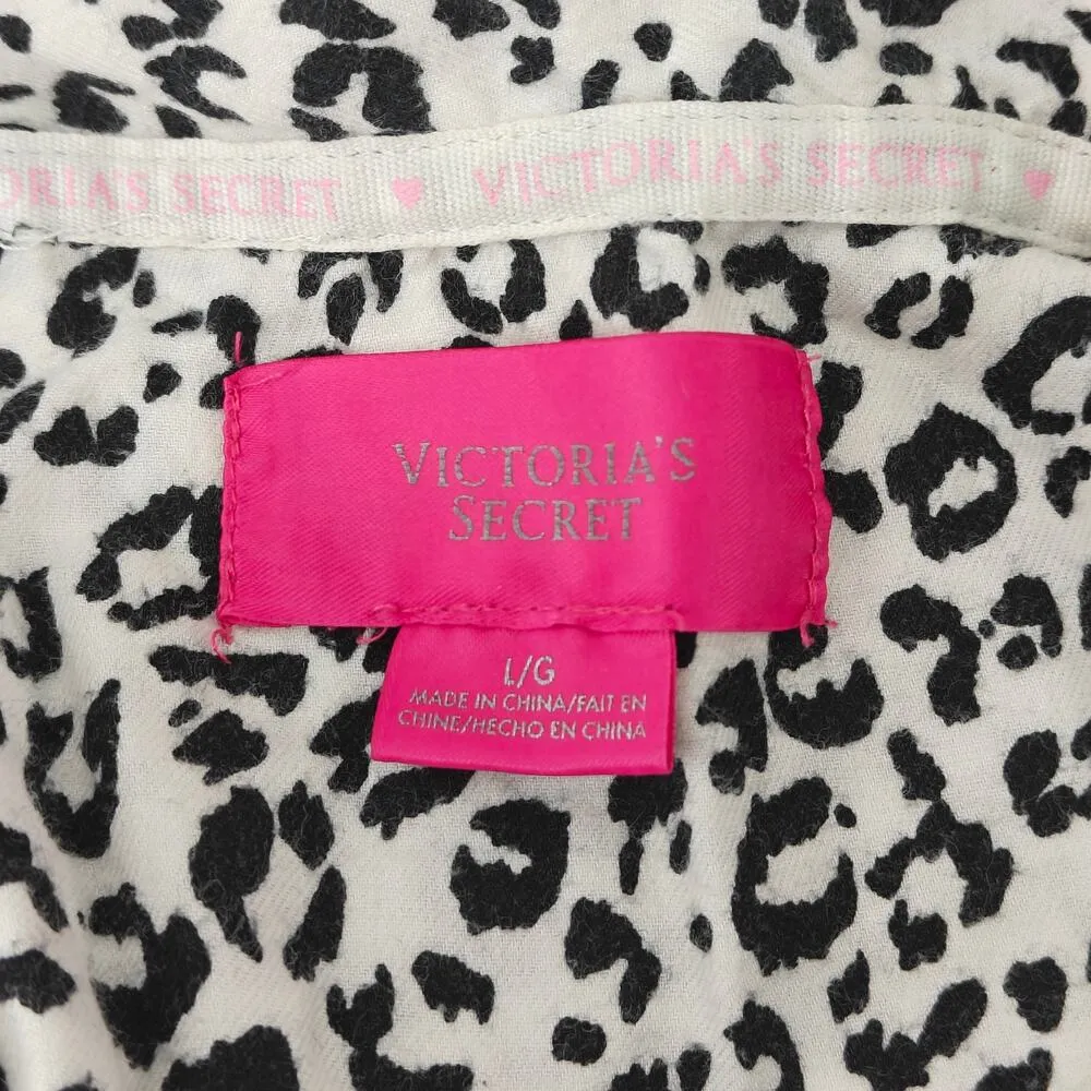 Victoria’s Secret Leopard Print Flannel Button Front Pajamas Womens Large - Image 2