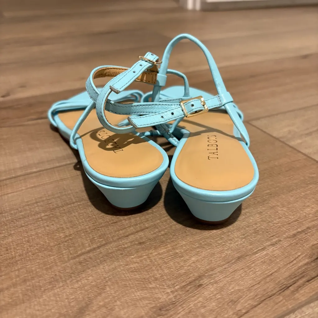 Talbots leather ankle strap low wedge strappy sandals blue size 6.5 - Image 3