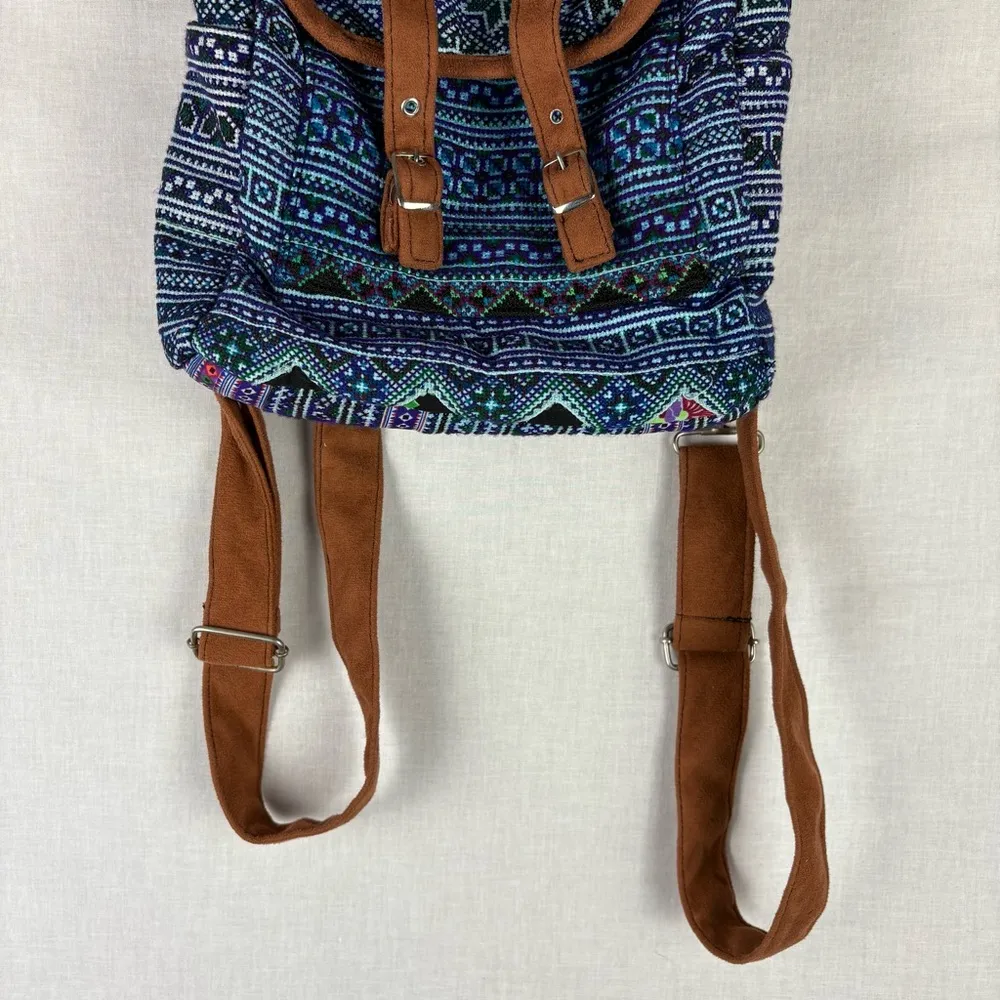 Handmade Aztec Print Backpack Blue - Image 3