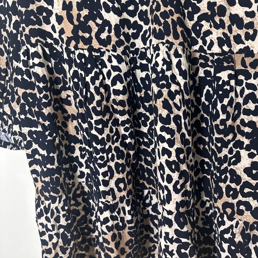 Animal print ruffle v neck tiered mini dress leopard print size XL NWT Brown - Image 5