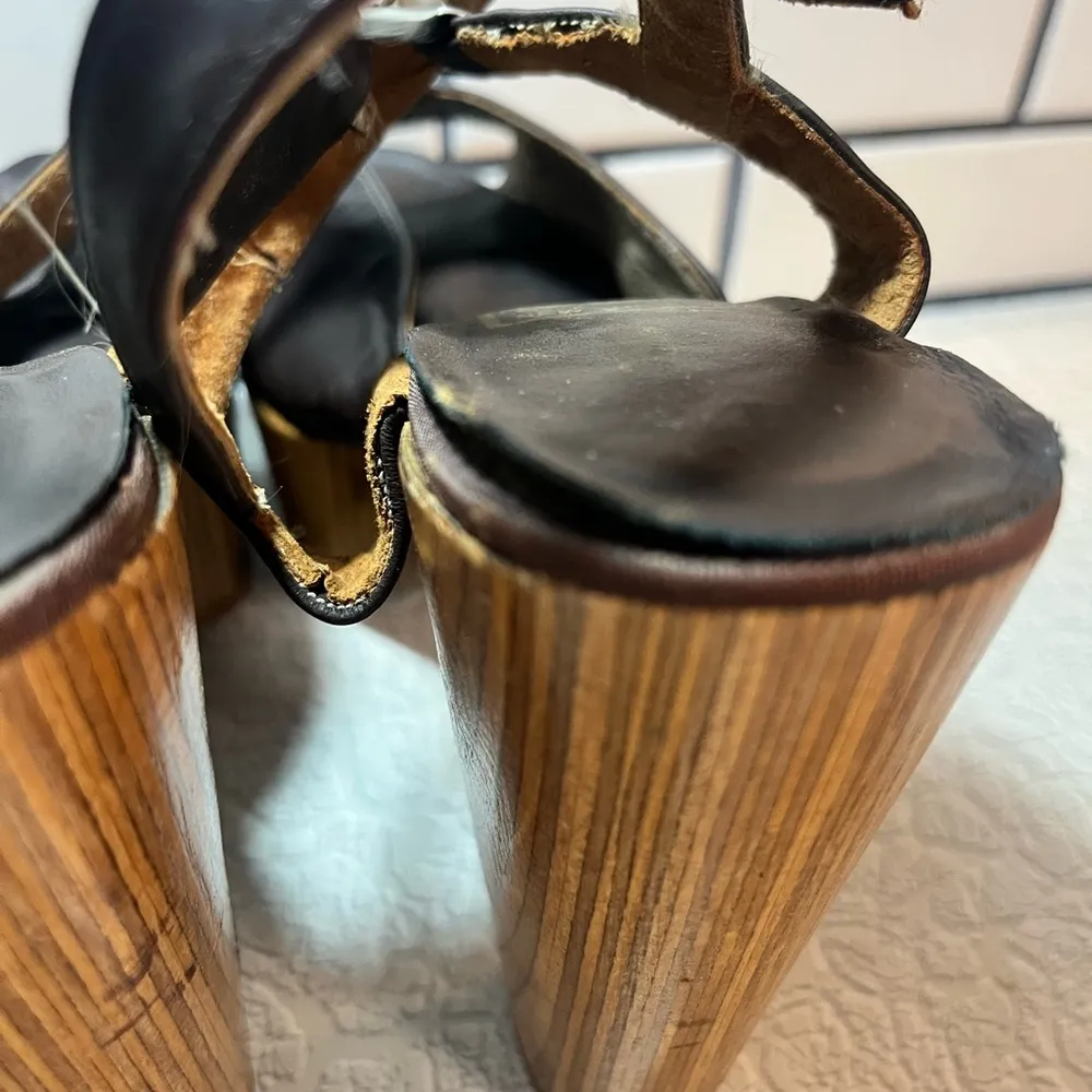 Vintage platform wooden heels goody two shoes size 7 brown SUPER RARE !!! - Image 9