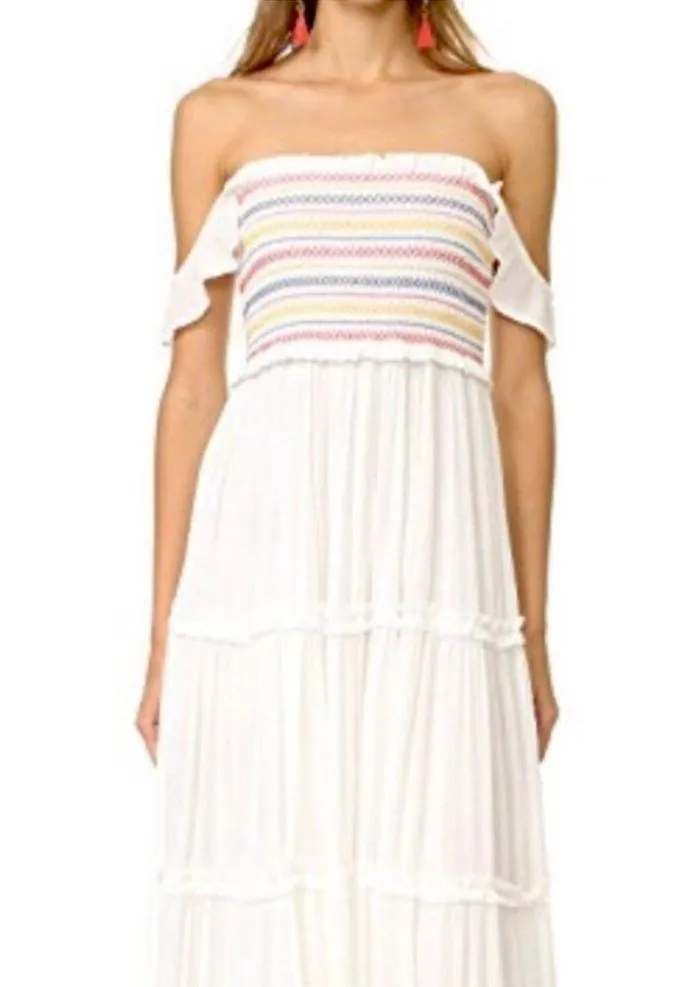 NWT Tory Burch Smocked Rainbow White Maxi Dress sz XS - Image 2