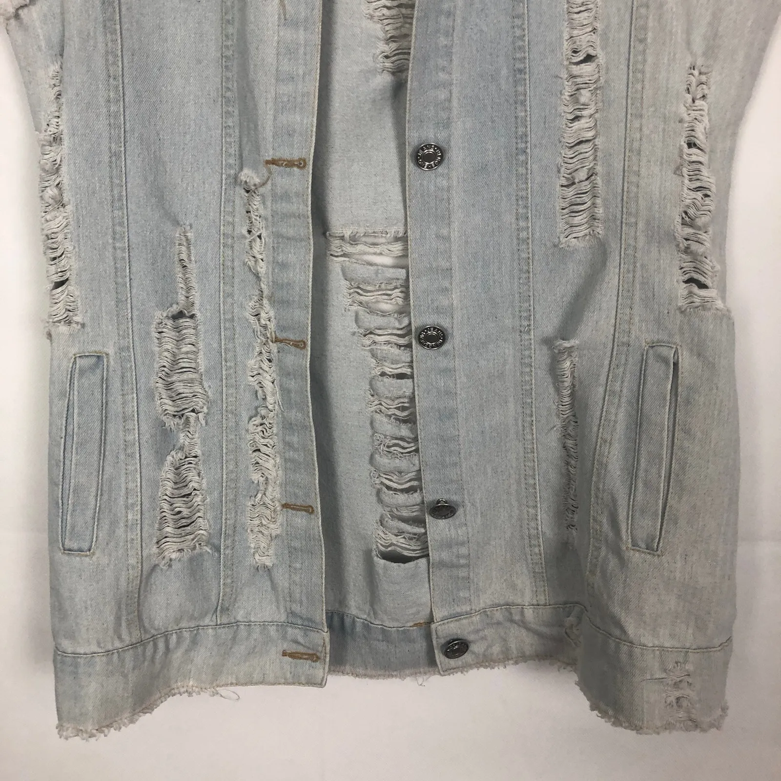 Distressed Denim Vest Womens Medium Long Length Western Cowgirl Rodeo Festival Blue - Image 4