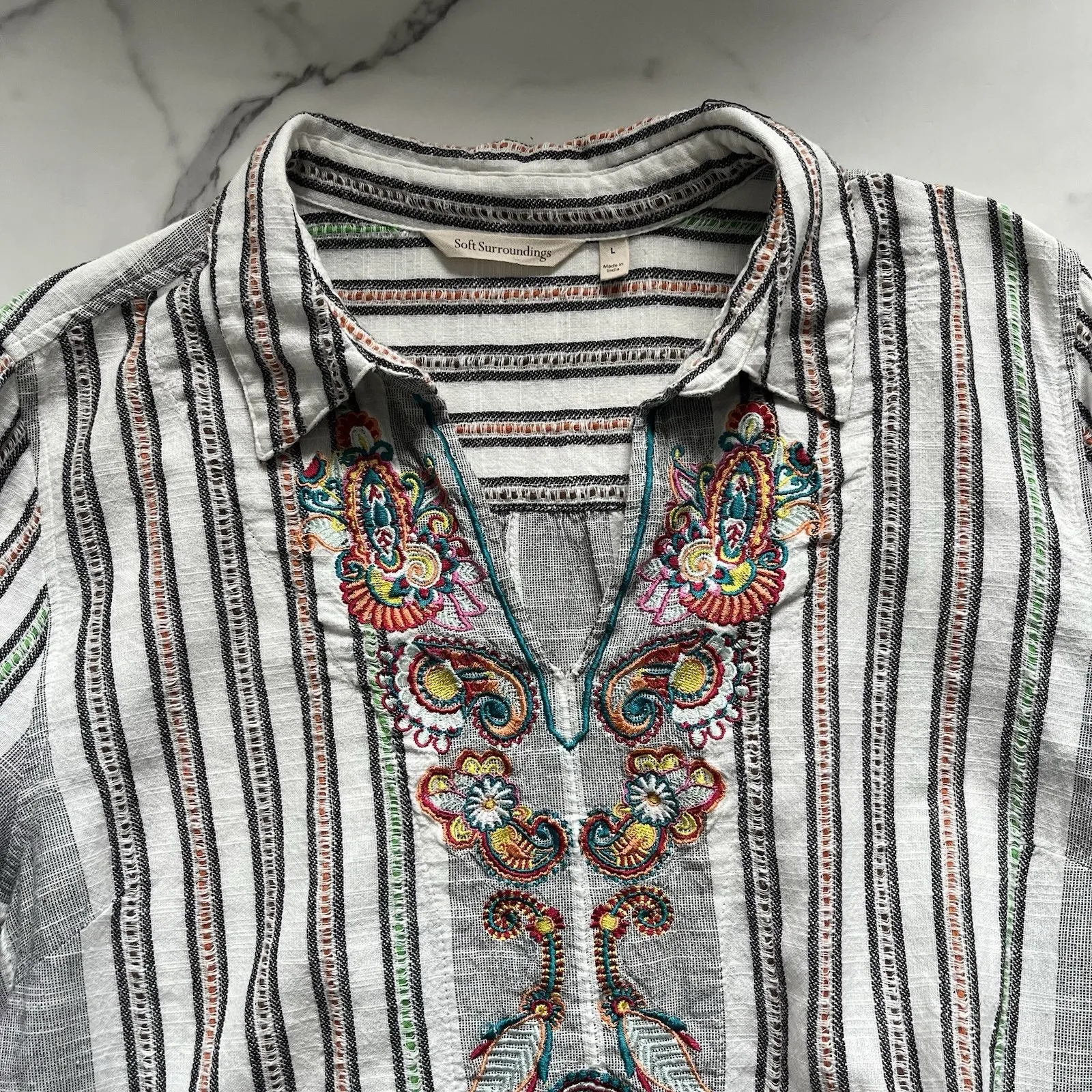 Soft Surrounding Brookhaven Tunic blouse Embroidered Size L Boho chic western - Image 5