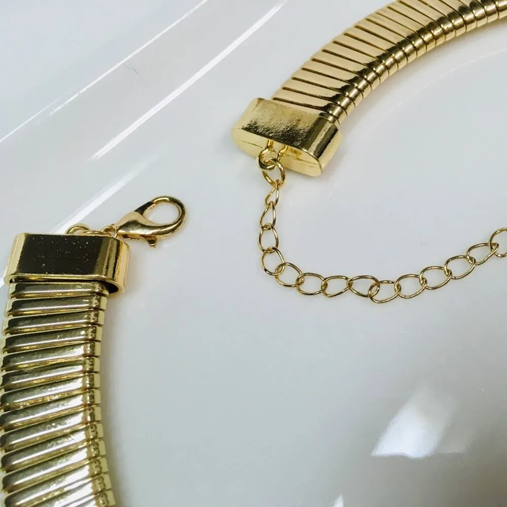 Thick Omega Collar Necklace w Crystal Accents Gold - Image 4