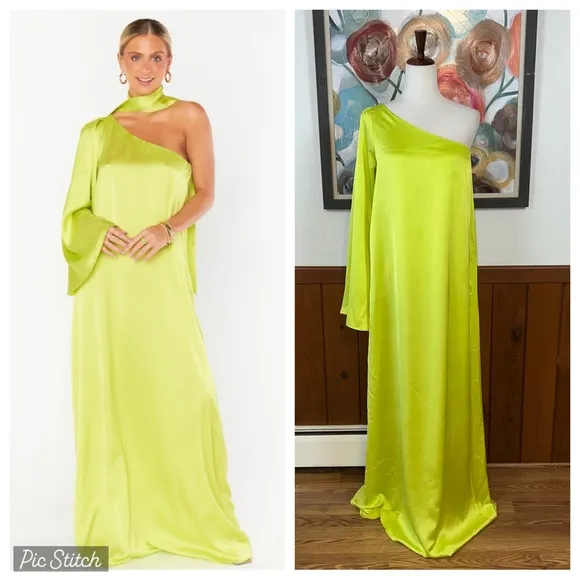 Pretty New Show Me Your Mumu Get Together Lime Green One-Shoulder Dress! - Image 2