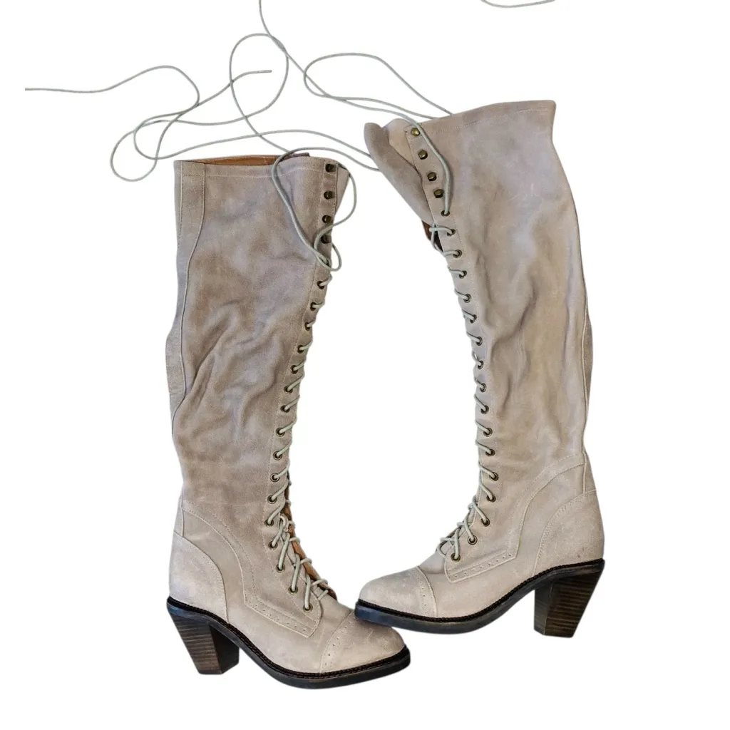 FREE PEOPLE x JEFFREY CAMPBELL Thigh High Suede Lace Up Boots - Image 5