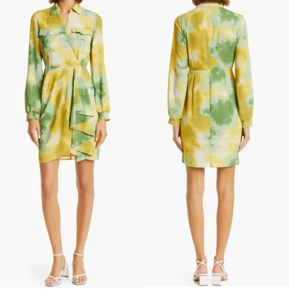 Toccin NY Tie Dye Wrap Front Long Sleeve Shirtdress Leaf Tie Dye Yellow Size 2 - Image 2