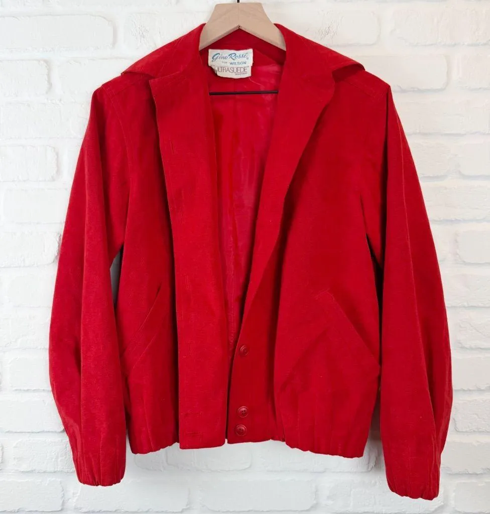 Vintage Gino Rossi for Wilson Red Ultra Suede Jacket Union Made Bomber size 8 - Image 2