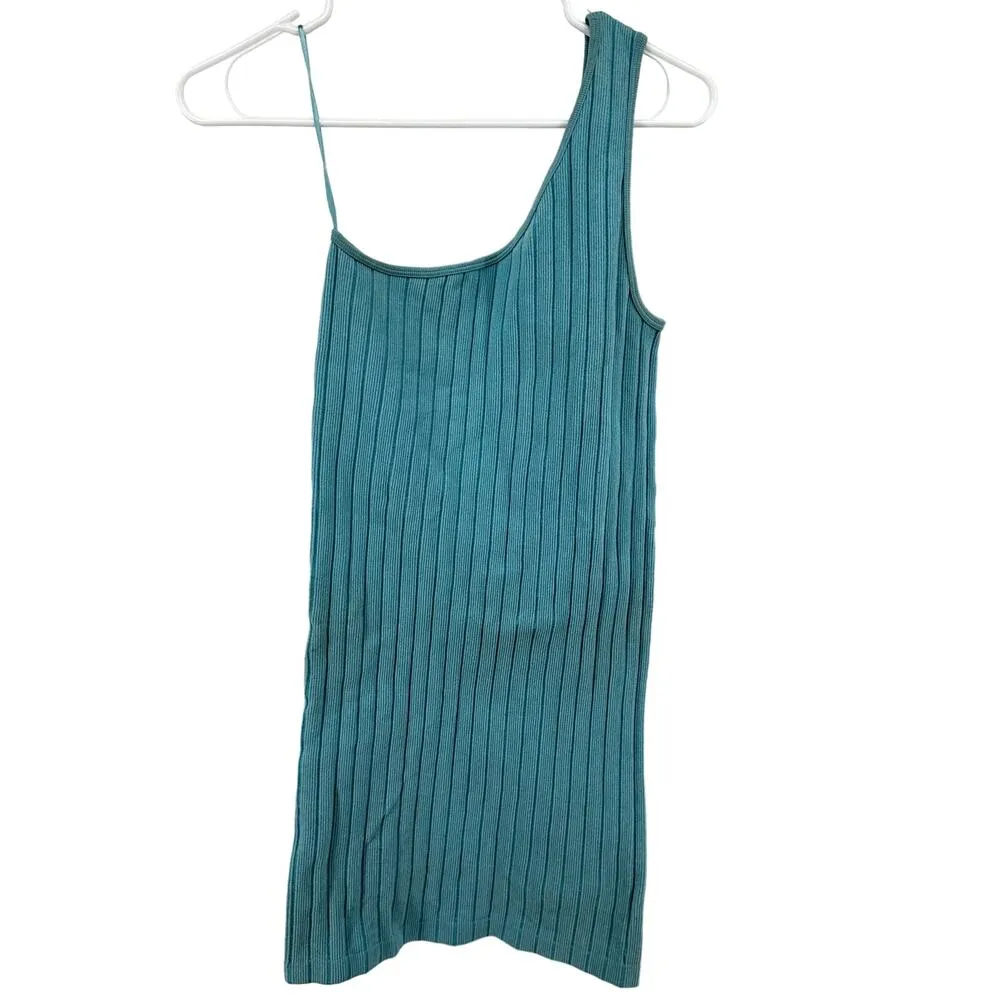 ZARA Seamless Asymmetric Dress One Shoulder Bodycon Ribbed Knit Neon Blue XS-S - Image 2