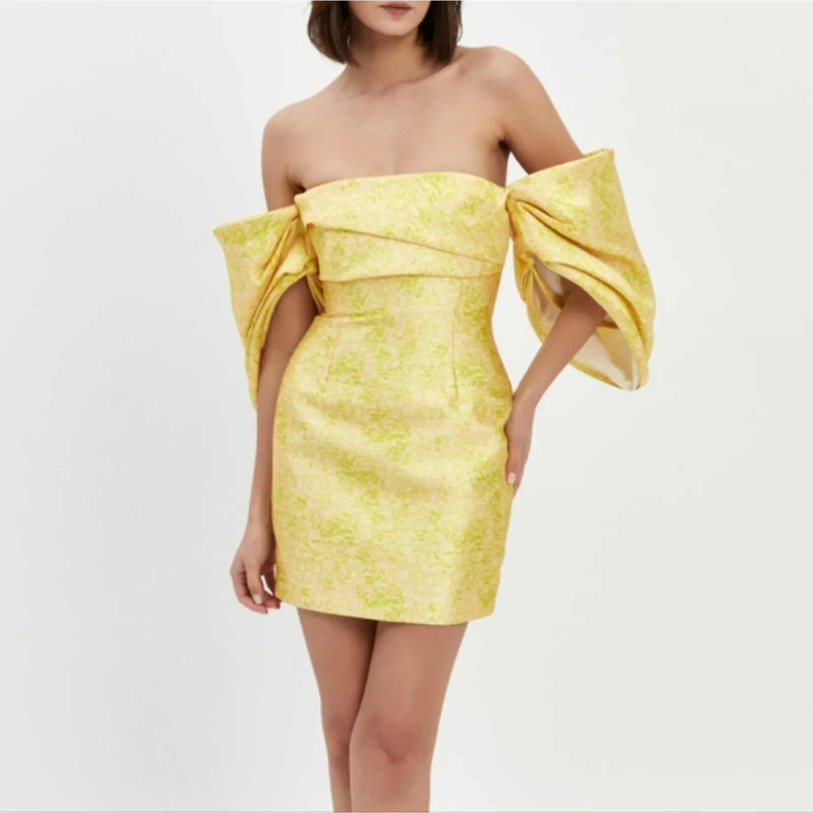 Solace London‎ Elina Off-The-Shoulder Duchesse Satin Mini Dress Size US 6 Yellow - Image 13