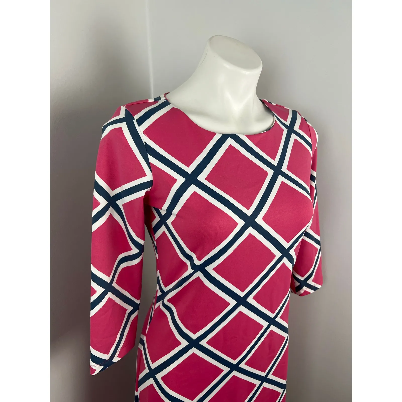 Mahi Gold Pink Blue 3/4 Sleeve Length Dress Vacation Beach Resortwear Small - Image 2