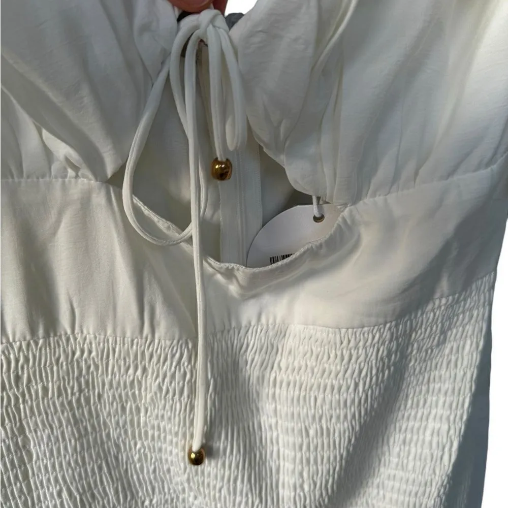 Selfie Leslie APEROL SPRITZ SHIRRED BODICE PUFF SLEEVE MINI DRESS WHITE M NWT - Image 4