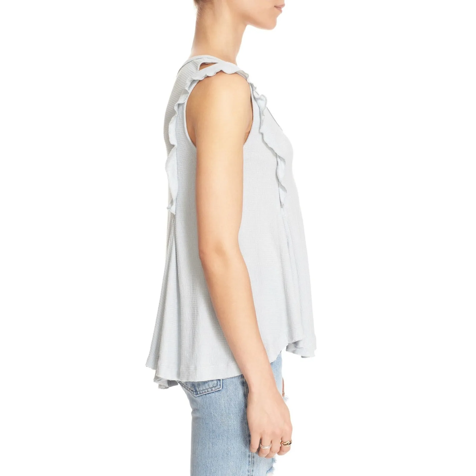 Free People Womens Tank Top Size XS Bondi Waffle Knit Silver Blue‎ Green NEW - Image 2