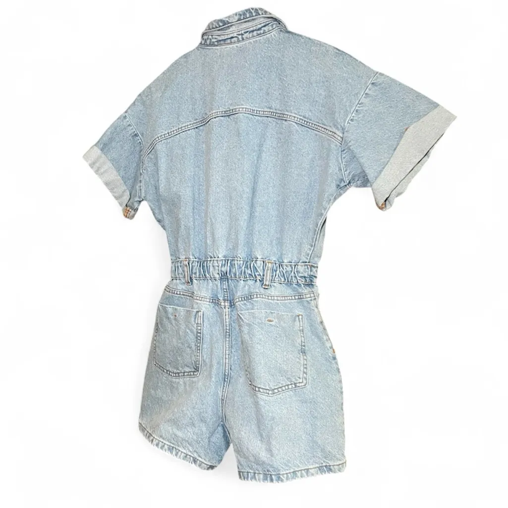 Zara Denim Short Sleeve Button Up Romper - Image 14