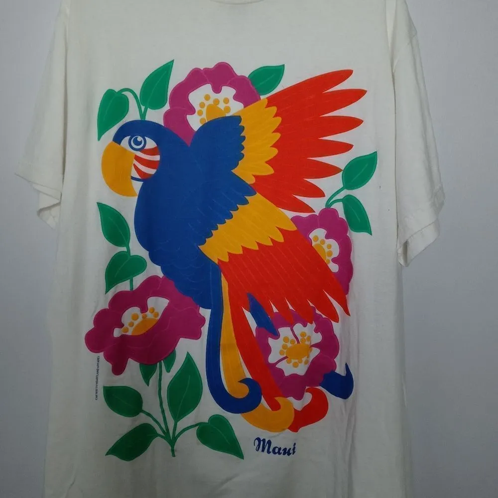 Vintage 90s rainbow parrot tee Yellow Size undefined - Image 6