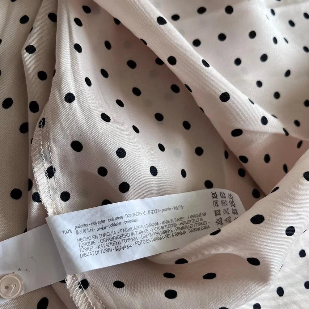 Zara Cream Polka Dot Print Long Sleeve Relaxed Shift Midi Dress Size XS - Image 10
