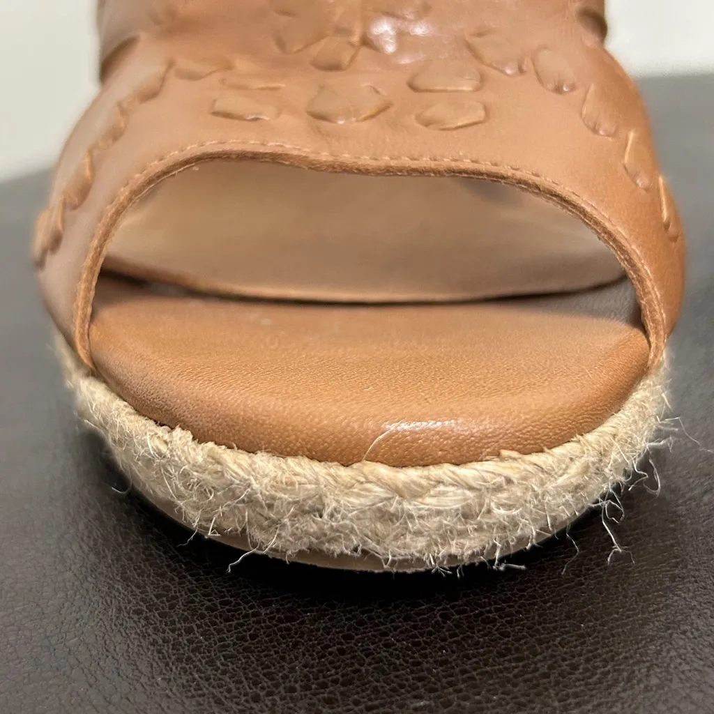 Jack Rogers Sophia Oak Brown Leather Wedge Whipstitch Heel Open Toe Sandals 7 M - Image 10