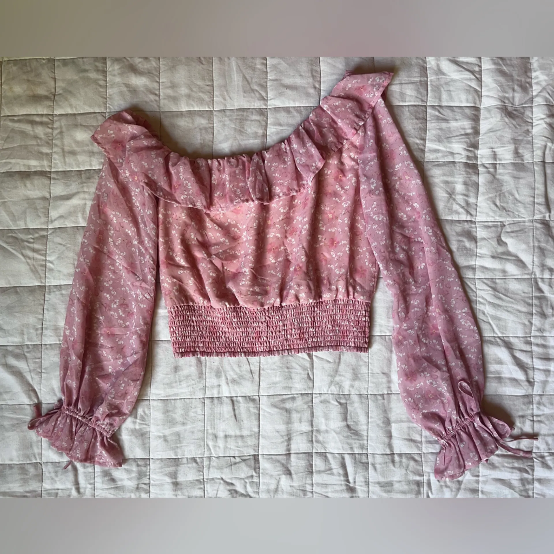 Lovers + Friends Juliette Pink Floral Ruffle One Shoulder Top Cottagecore -Small - Image 2