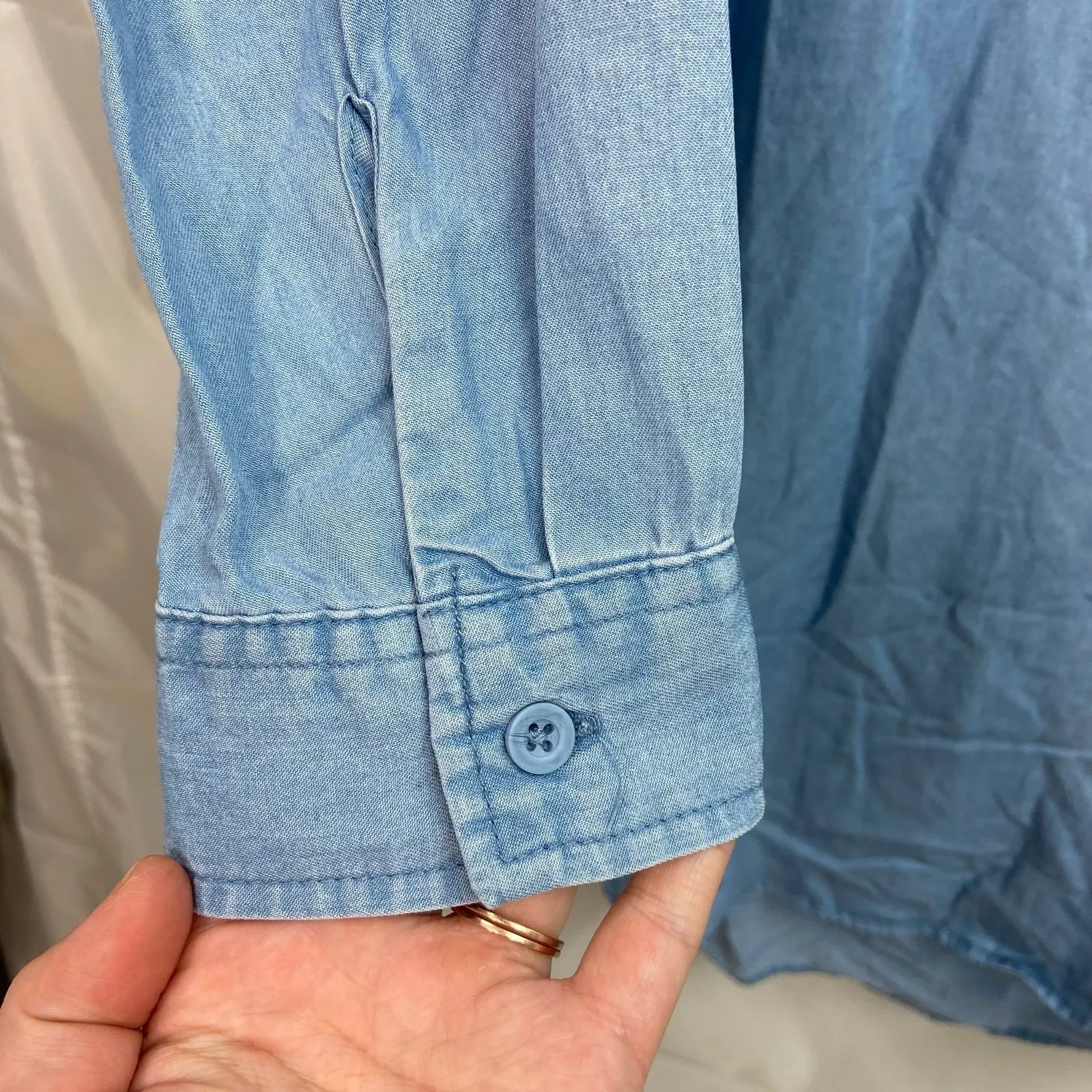 NEW‎ Como Vintage women's light blue denim indigo long sleeve collared dress M Size M - Image 2