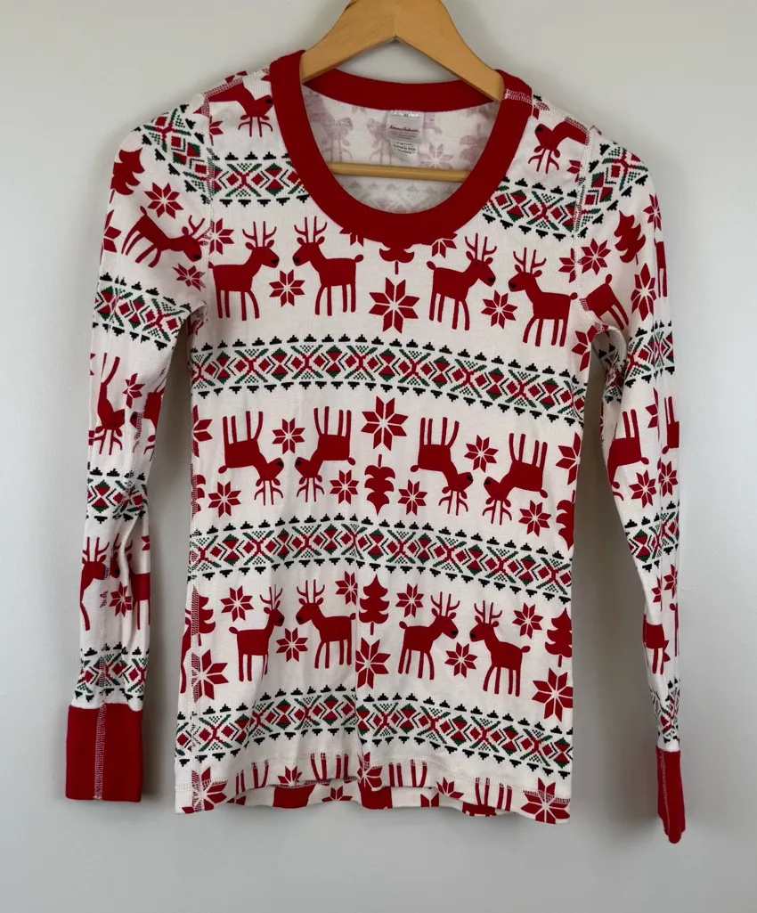 Hanna Andersson Long John Pajamas Top in Dear Deer Women's Size XS 60325 Red - Image 1