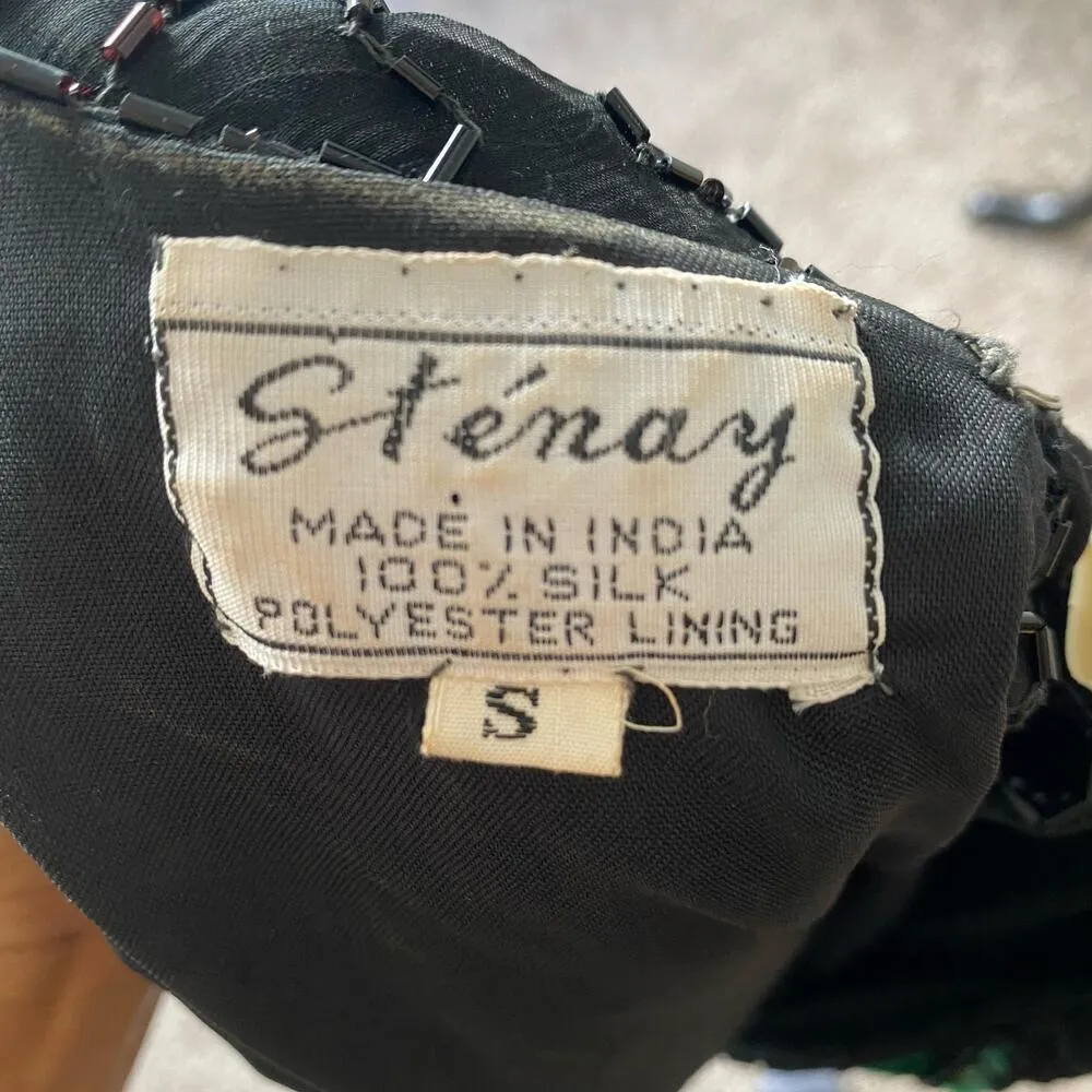 Stenay sz‎ S Vintage 100% Silk beaded blouse Black - Image 6