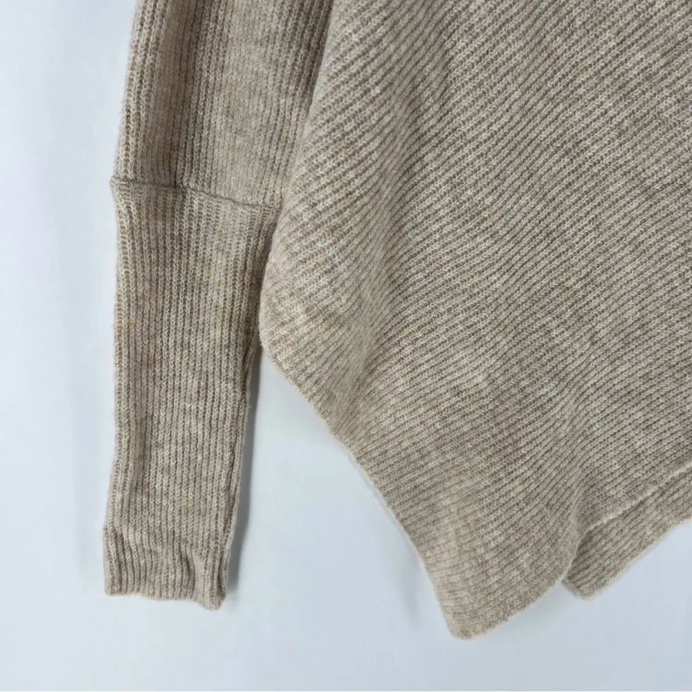 Ribbed Turtleneck Dolman Long Sleeve Triangle Hem Poncho Sweater Tan Size L - Image 4