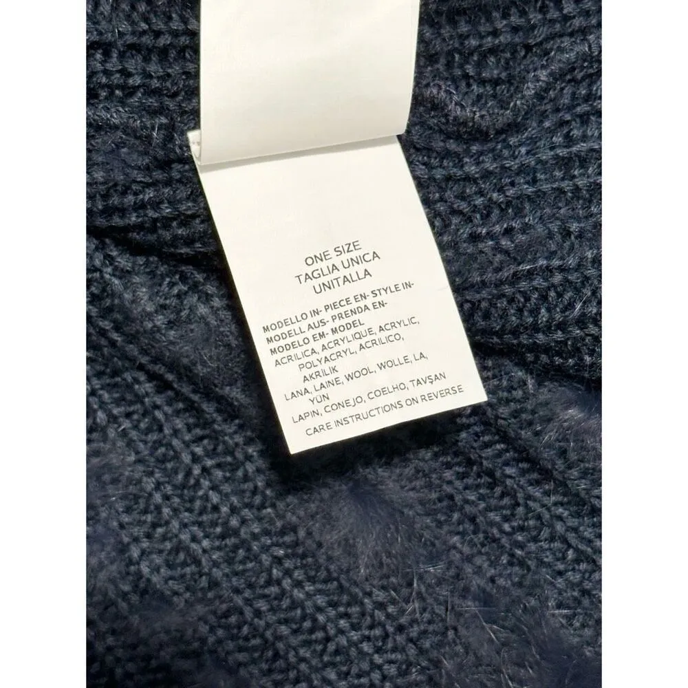 Marella Women's Asymmetric Hemline Wool Blend Soft Knitted Faux Fur Poncho Blue Size undefined - Image 8