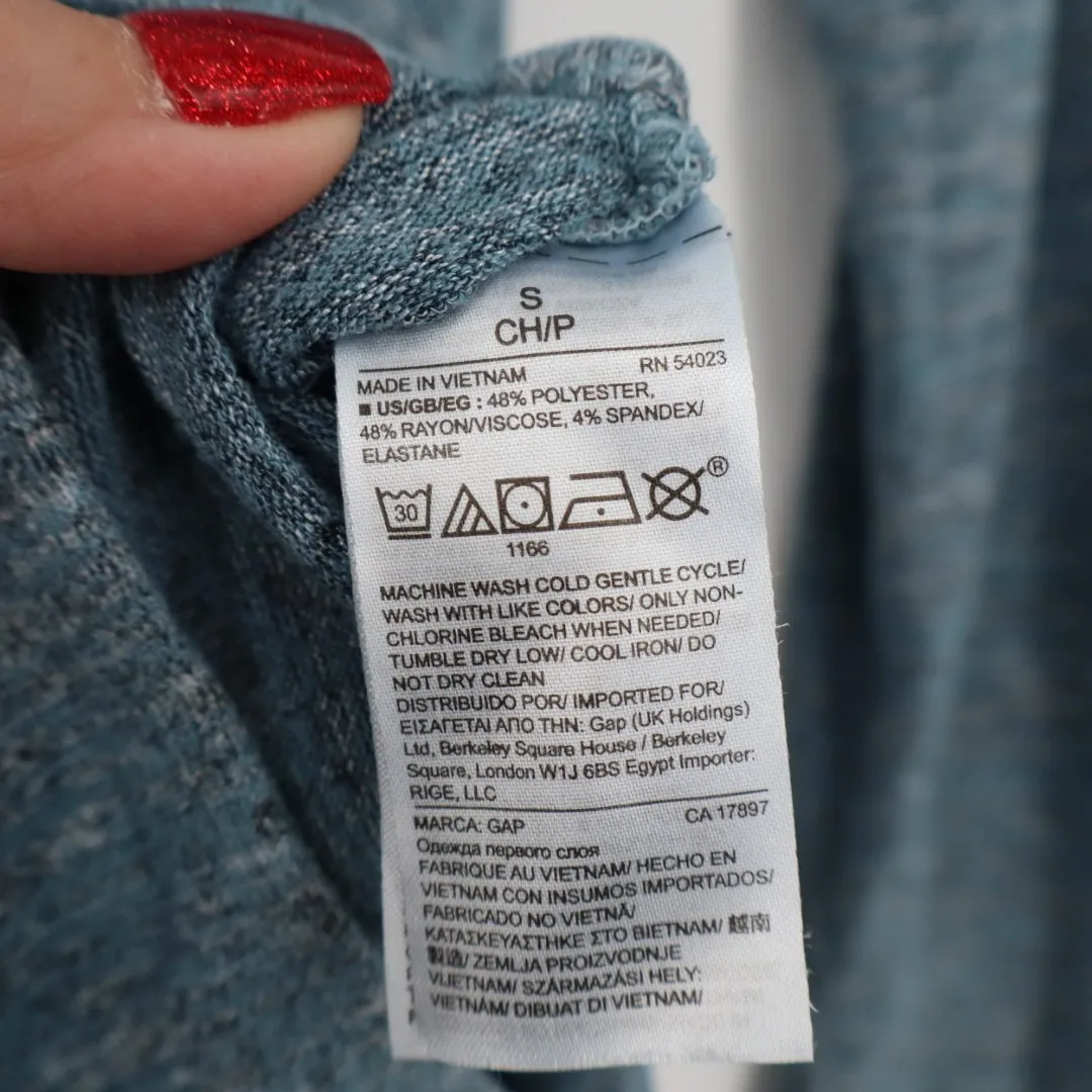 Gap Shirt Women Small Heather Blue Rayon Stretch Softspun Knit Slit Tunic V-Neck - Image 4