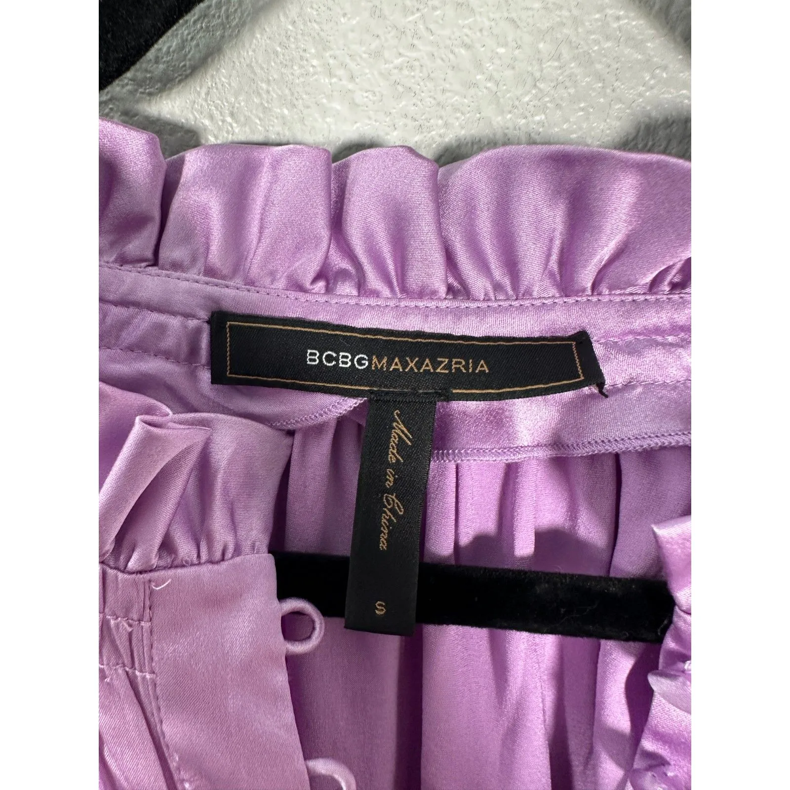 BCBG Max Azria Lavendar Light Purple Silk Babydoll High Neck Blouse Size Small - Image 3