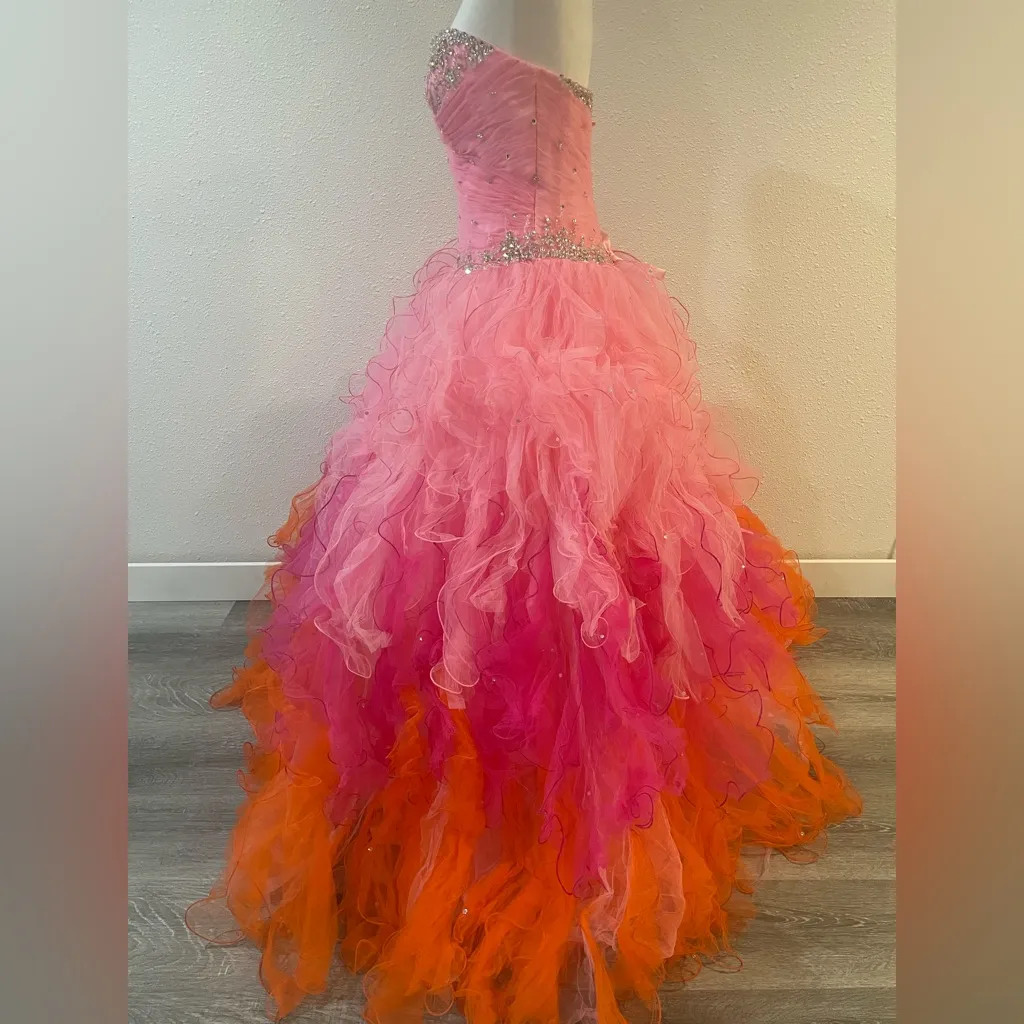 Mori Lee "Strawberry Sherbert" Quinceañera/Prom Ballgown Ombré Tulle Pink Size 12 - Image 7