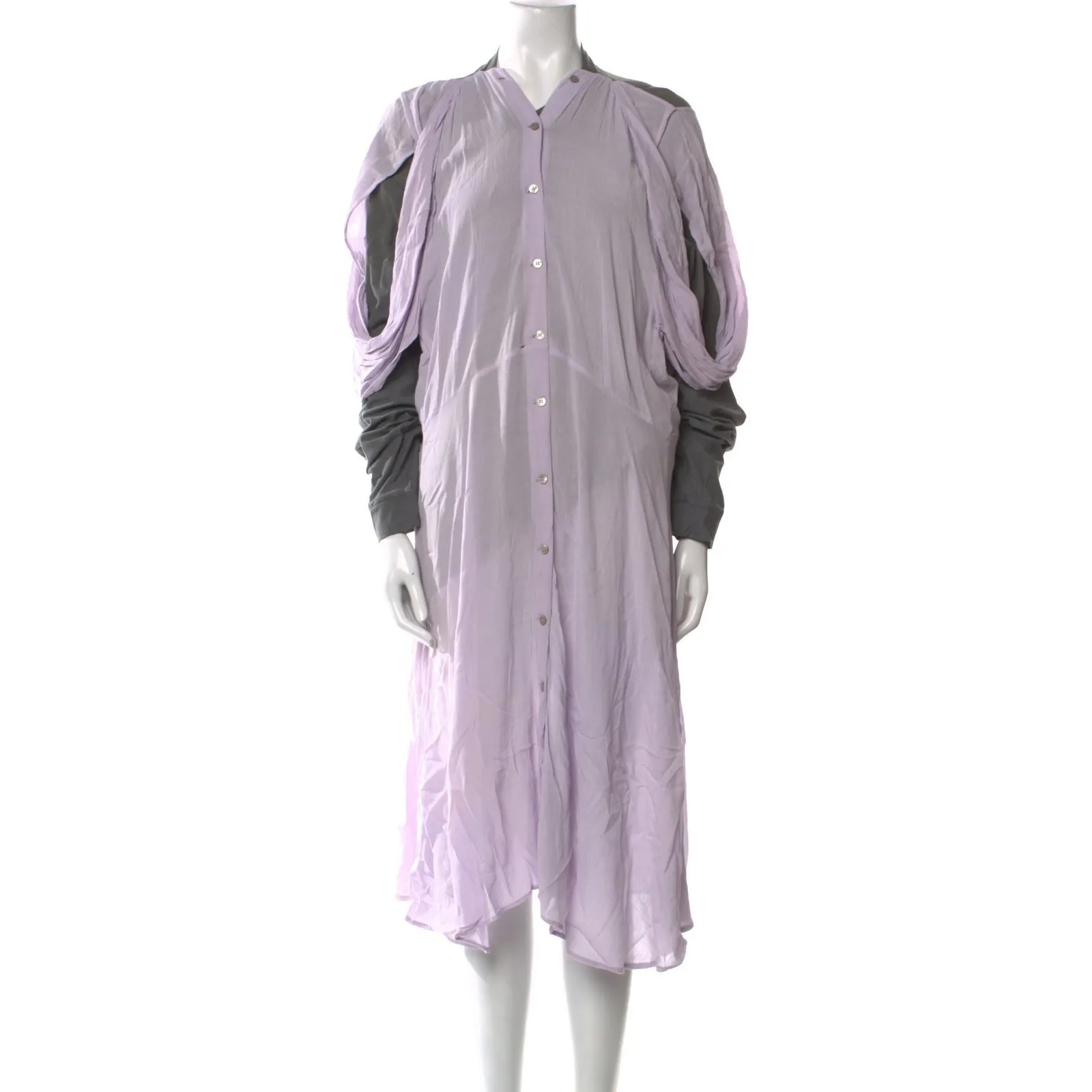 Acne Studios Deconstructed Layered Midi Dress Lilac Grey Button Front Medium - Image 4