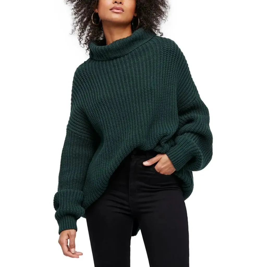 FREE PEOPLE Swim Too Deep Turtleneck Sweater in Evergreen Size Small - Image 8