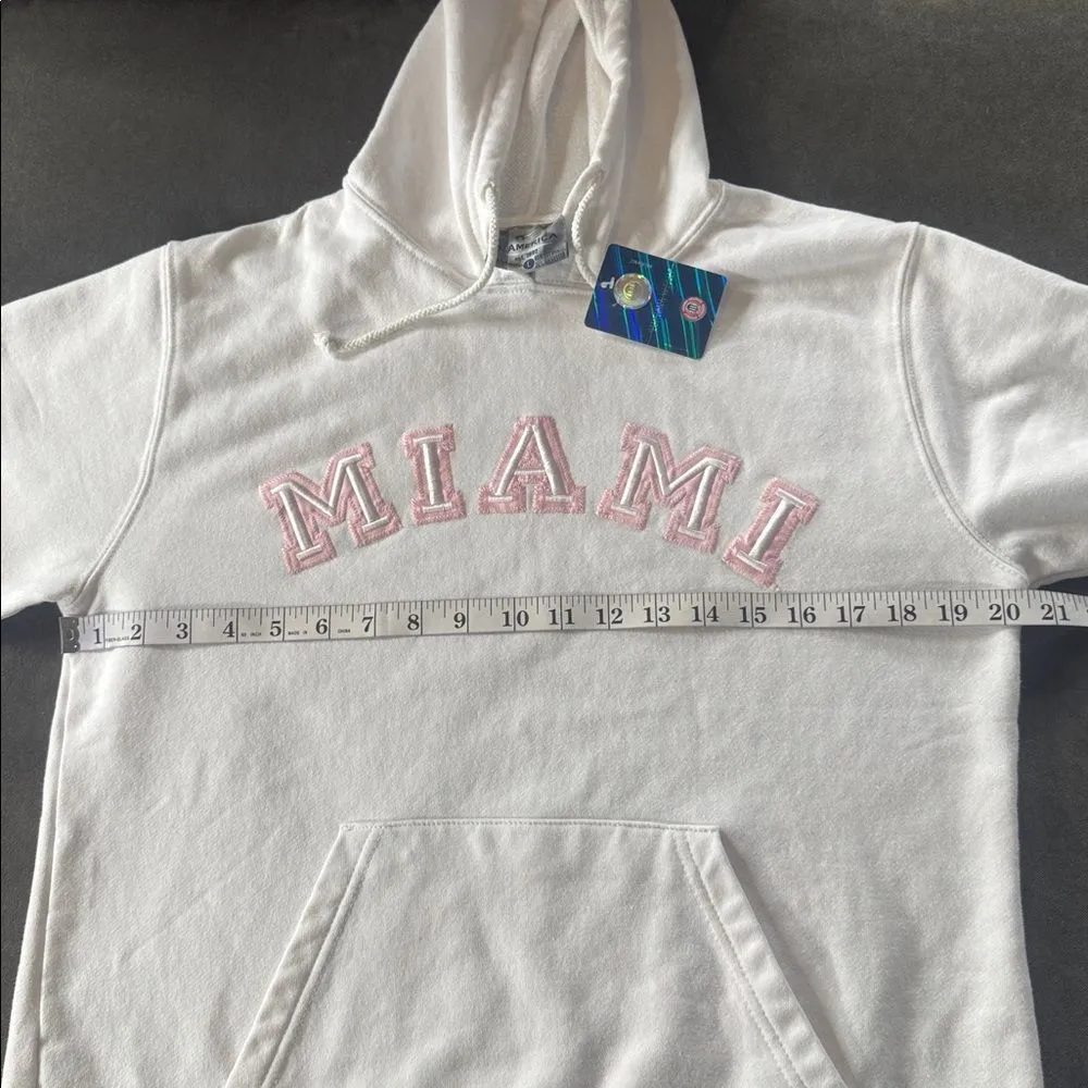Women’s White Embroidered MIAMI College Hoodie Size L NEW - Image 8