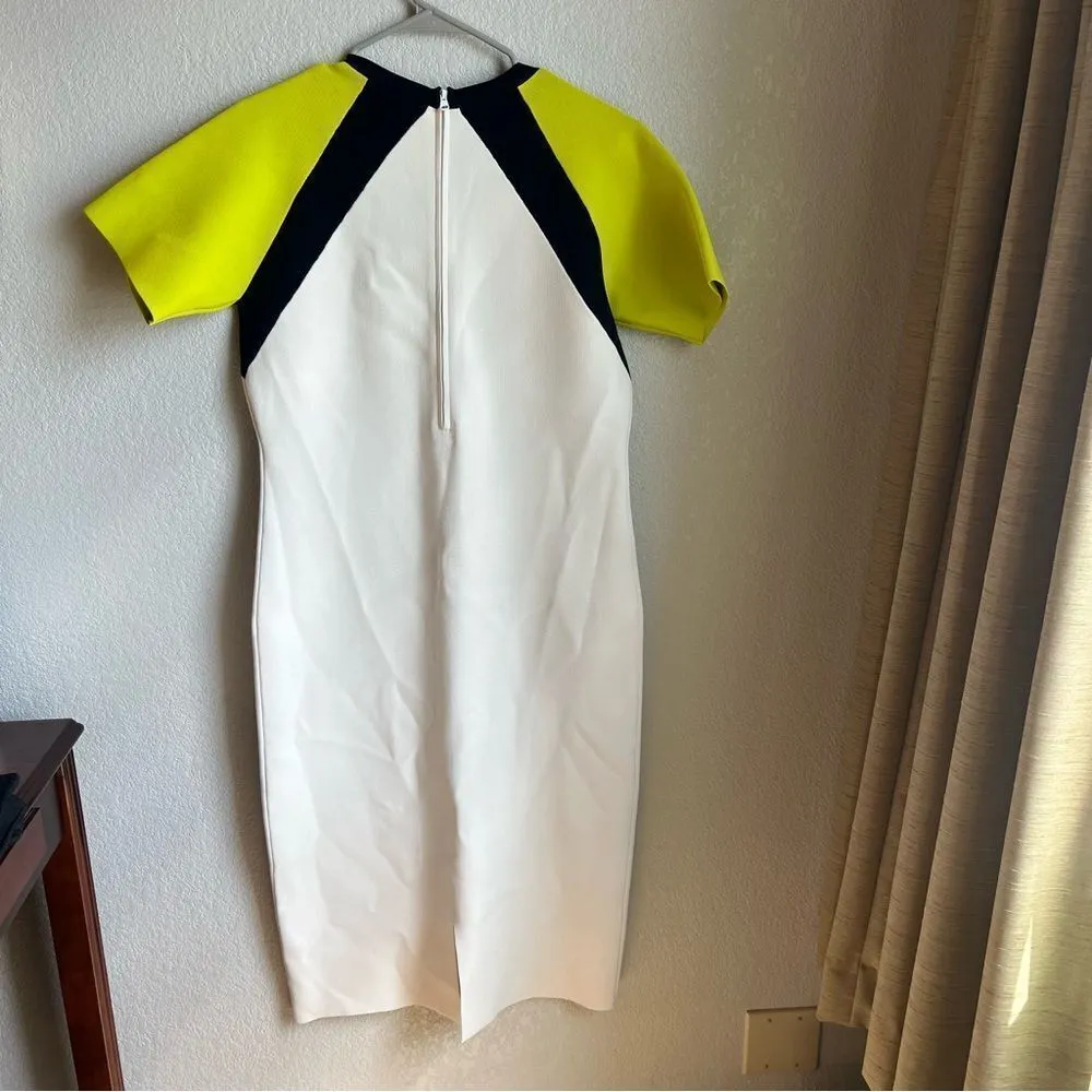 St John Color Block Milano Knit Dress In Ecru/ Chartreuse Green - Image 9