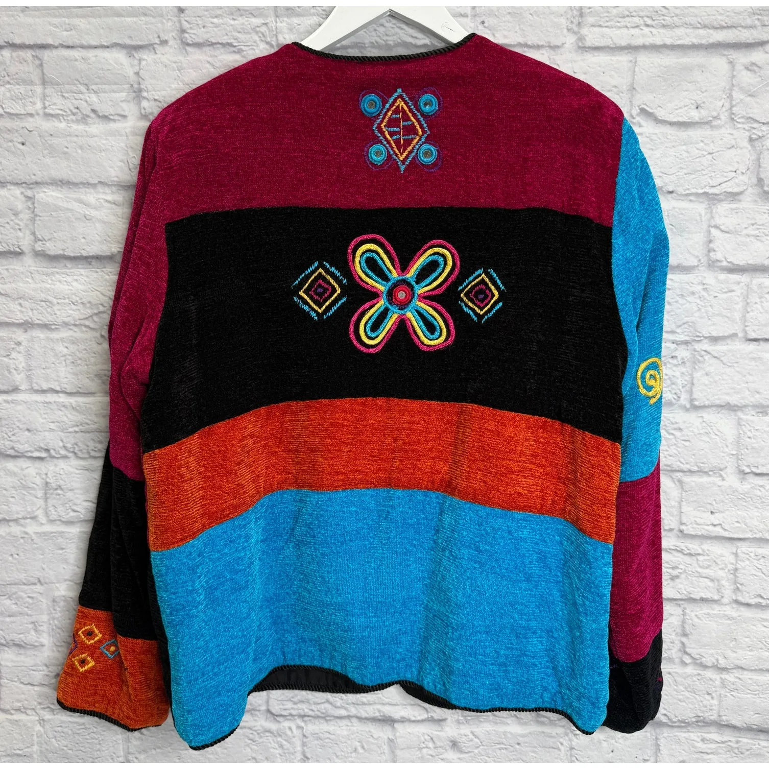 Vintage 90s Allure Womens Tapestry Jacket Size L Blue Red Embroidered BOHO Artsy Size L - Image 5