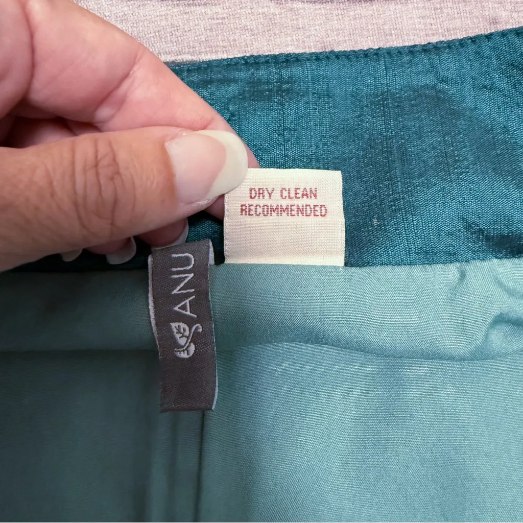 Anu Teal Dupioni Silk Embroidered 3/4 Turn Up Cuff Sleeve Open Jacket Large Blue - Image 10