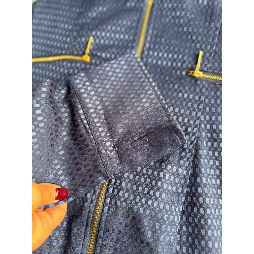 Laura Ashley Womens Blue Jacquard Jacket With Gold Zippers Size M - Image 5