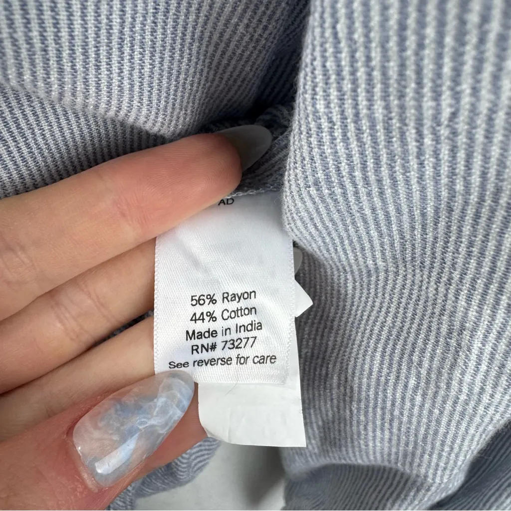 Lauren Conrad Button Up Ruffle Blouse Top 3/4 Balloon Sleeves Blue White Striped - Image 6