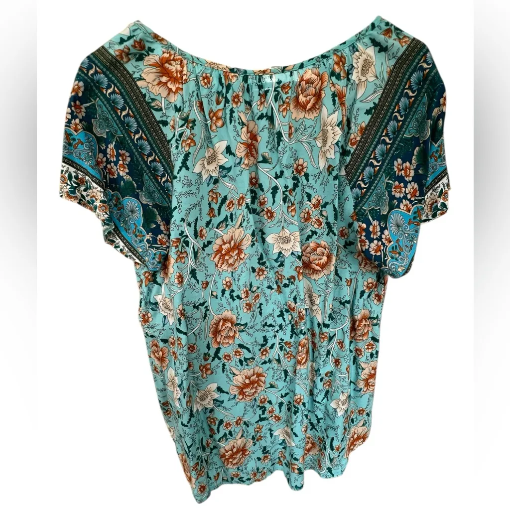 Floral Print Women's Top Blue Size L - Image 2