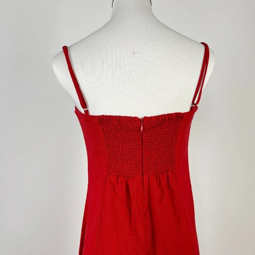 NWT Farm Rio Linen Blend Sleeveless Halter Wide Leg Jumpsuit Sz L Red - Image 9