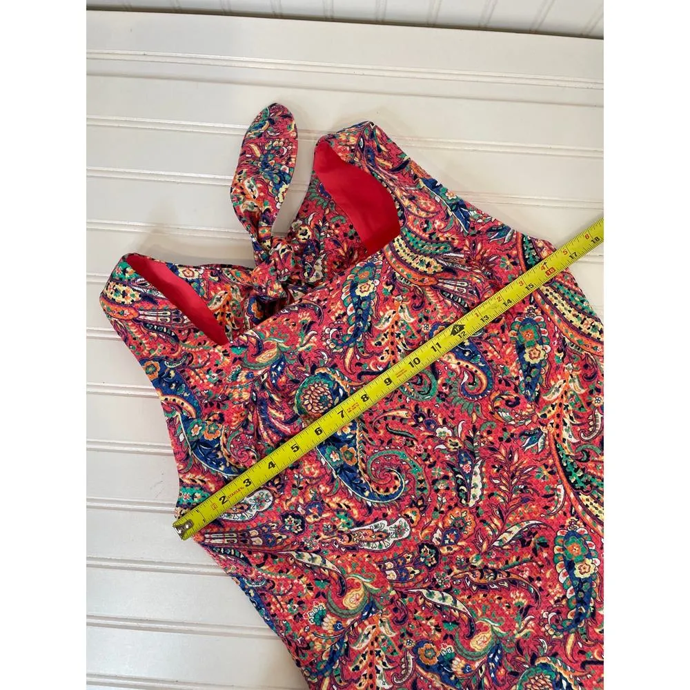 Talbots Bonaire Paisley Textured Sheath Dress Tie Open Back Sleeveless Size 4 - Image 4