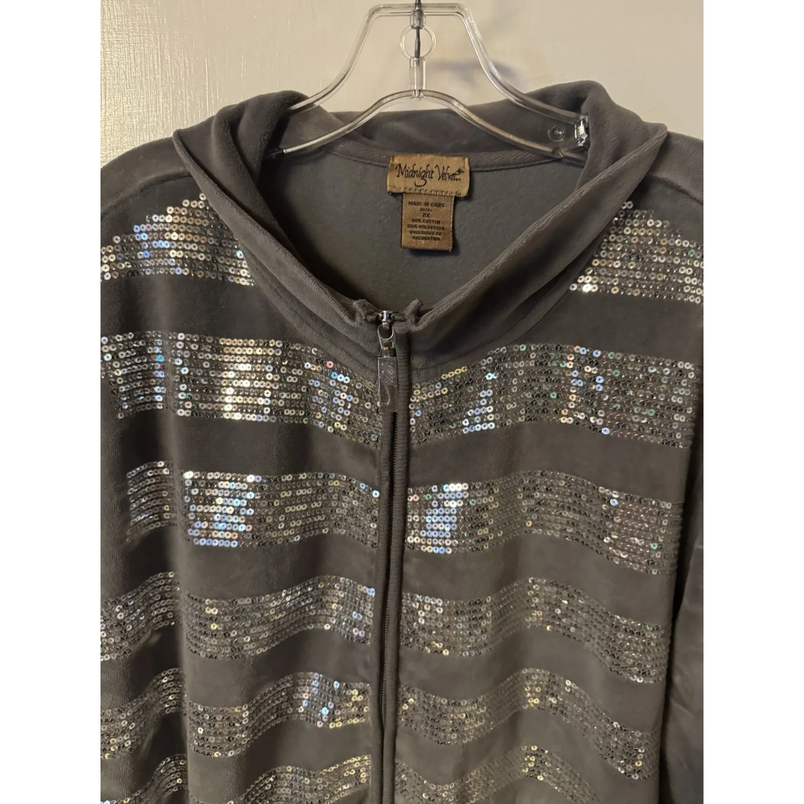 Midnight Velvet Women's Size 2X Gray Silver Embellishes Zip Up 2 pc Track Suit - Image 5