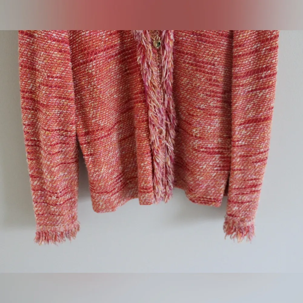 St. John Sport Orange Zip Up Fringe Cardigan Size XL - Image 3