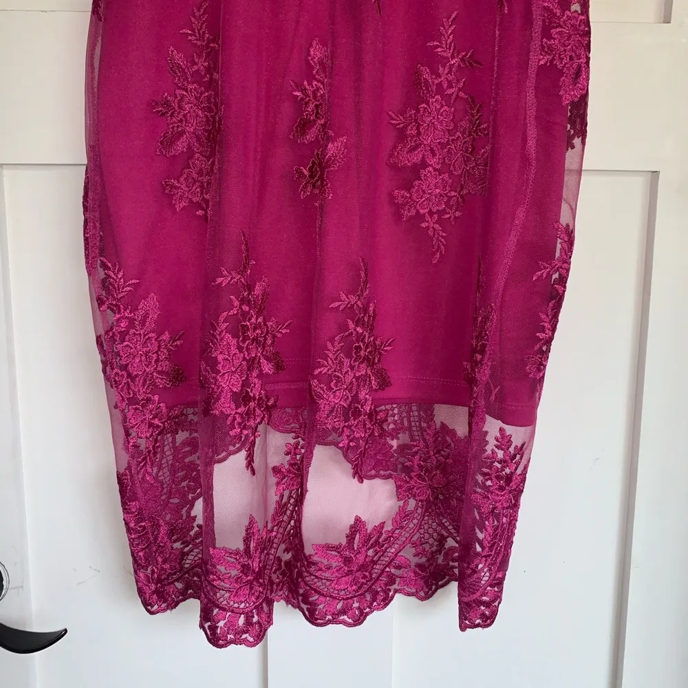 Pink Embroidered Lace Sheath Dress Floral 2 - Image 7