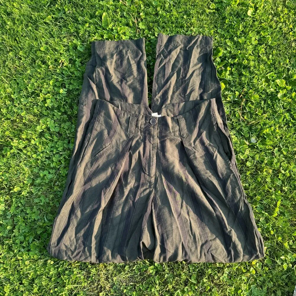 NWT Anthropologie Tiny 4 Pleated Fairfax Pants Striped Trousers Green Black 160$ - Image 5