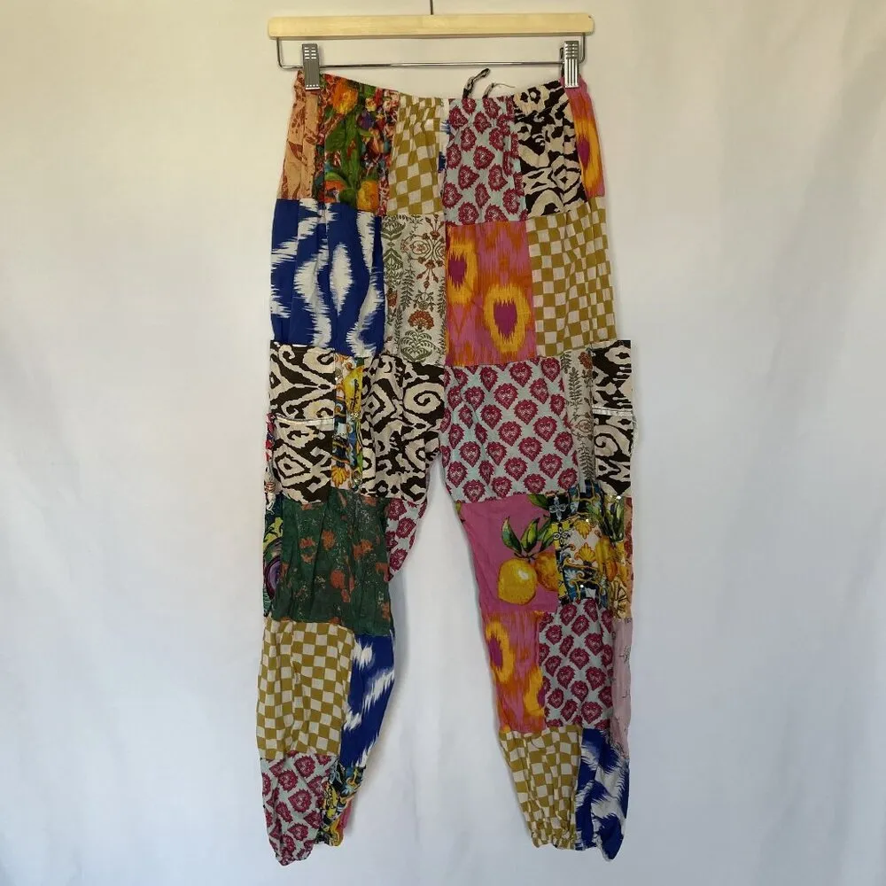 Handmade Vintage Boho Patchwork Harem Pants With Elastic Waist & Drawstring women's small - Image 11